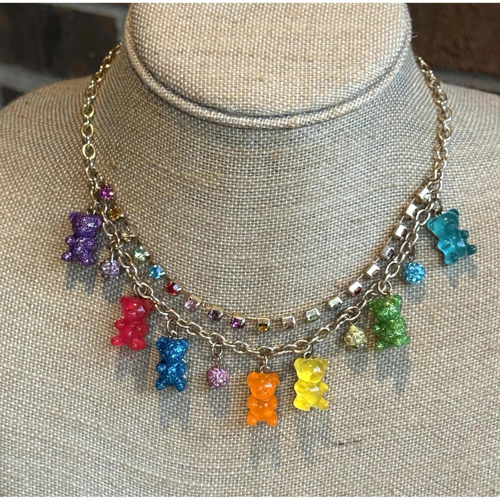 Betsey Johnson‎ Gummy Bear Rainbow Rhinestone Necklace